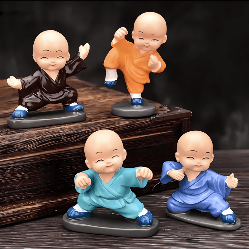 4Pcs Kung Fu Monk Doll Cute Car Decoration Desk Gift Interior Decor Resin 1