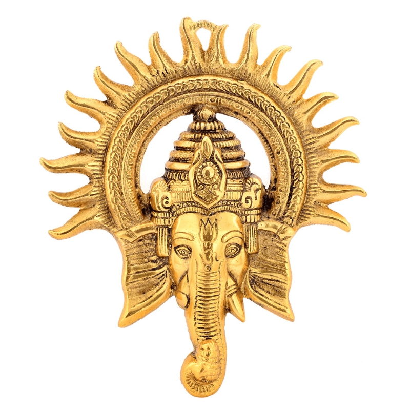 Metal Golden Ganesha Wall Hanging Mounted Ganpati Decoration 1