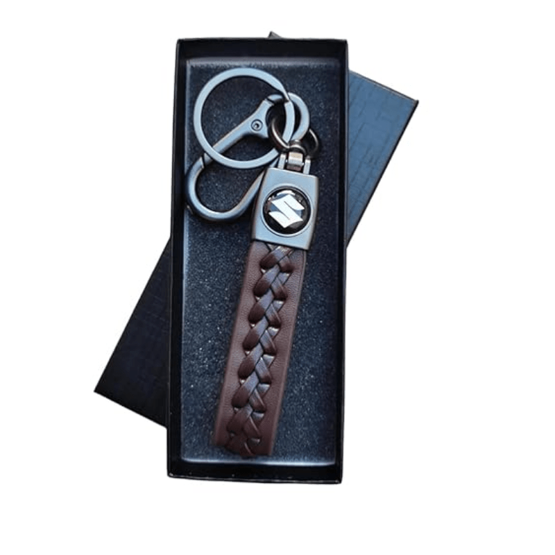 Brown Leather Keychain With Suzuki Car