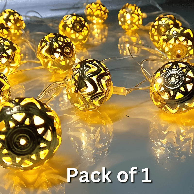 14 LED 3 Meter Decorative Ball Shape Golden Metal String Lights