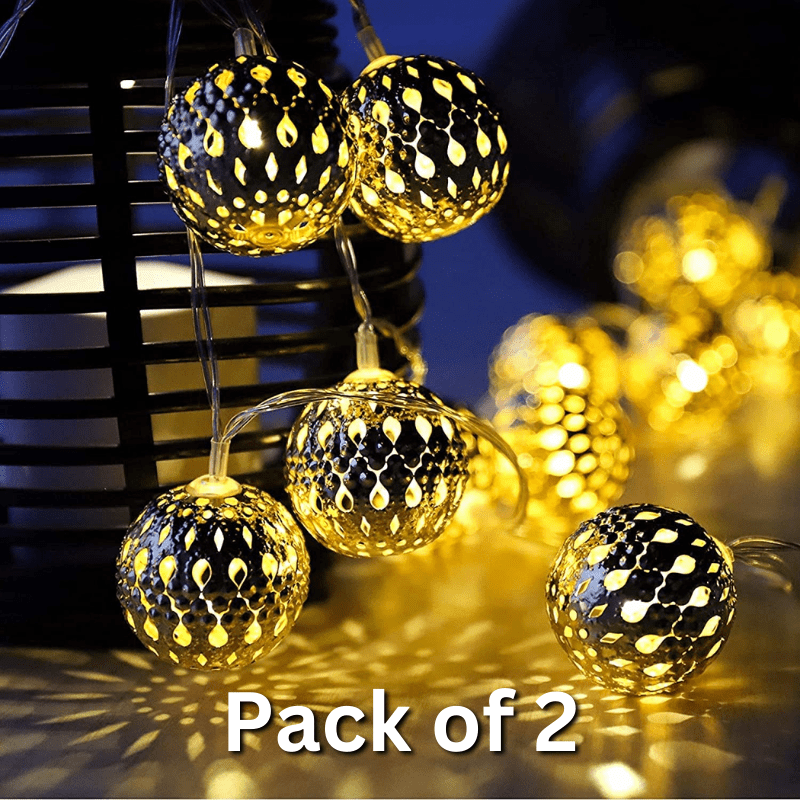 TrendX 14 LED 3 Meter Decorative Moroccan Ball Shape Golden Metal String Lights (2)