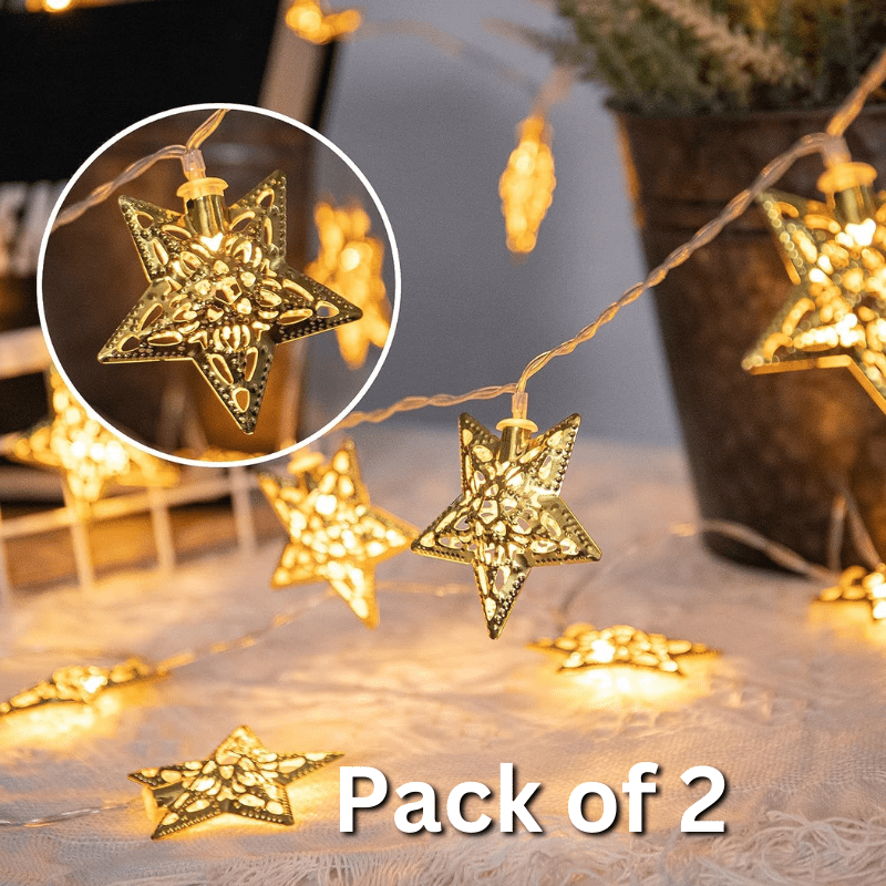 TrendX 14 LED 3 Meter Decorative Star Shape Golden Metal String Lights (2)